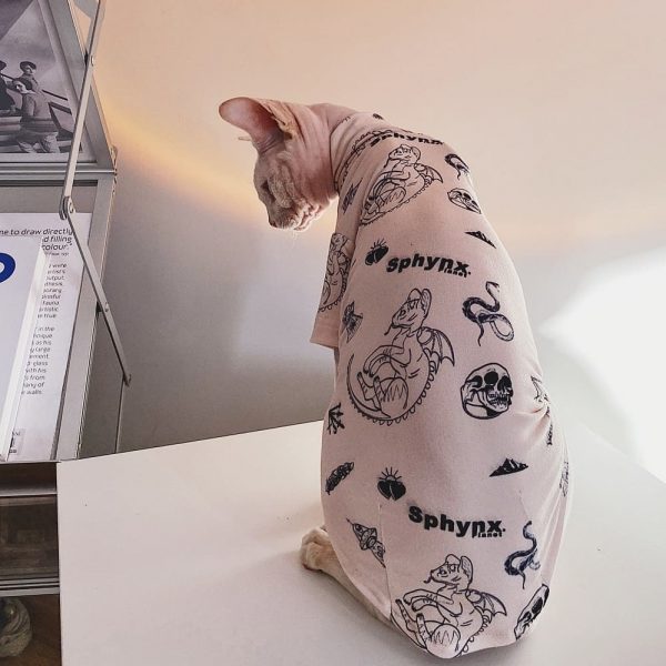 Tattoo Shirts for Cats-Sphynx wears tattoo shirt