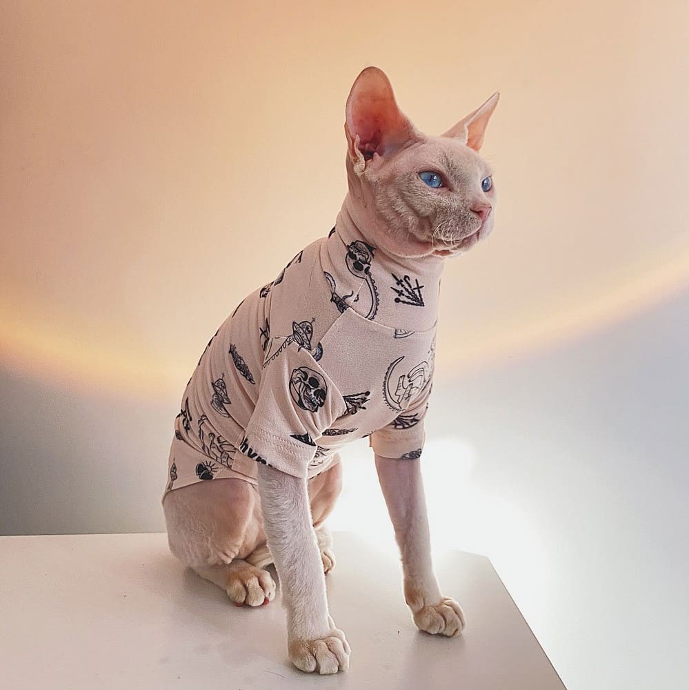 Dinosaur Design Sphynx Hairless Cat Clothes Cute Breathable Summer Cotton Shirts Cat Costume Pet Clothes,Round Collar Kitten T-shirts with Sleeves