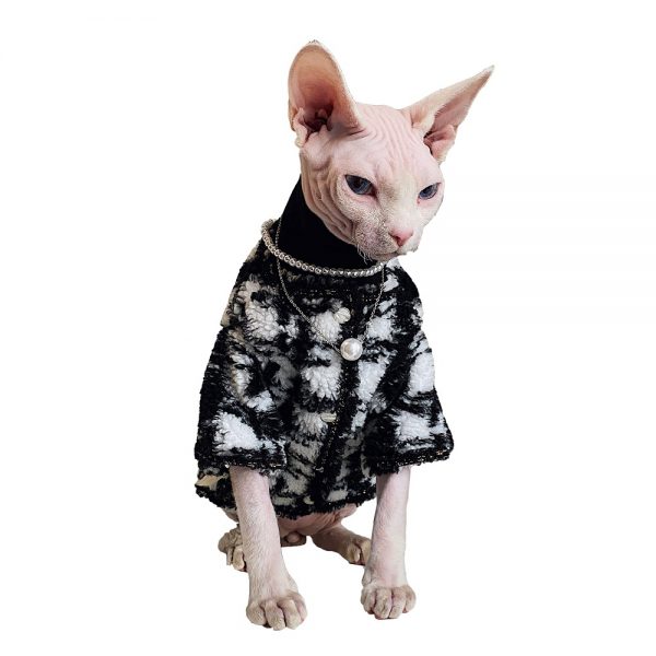 Pano de gato | Casaco de "Chanel" para Sphynx, Espantoso Casaco de gato sem pêlo