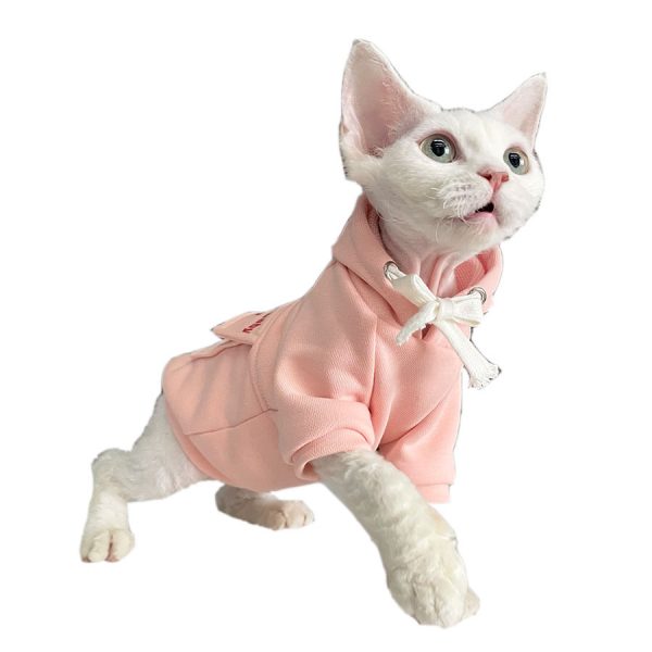Abbigliamento per gatti da indossare - Felpa con cappuccio rosa per gatto