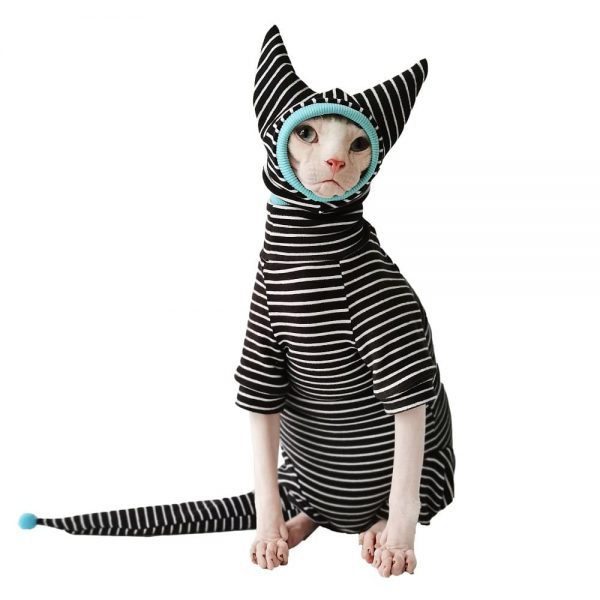 Niedliche Kitty Outfits | Schwarz-weiß gestreifte Kleidung für Sphynx-Katzen