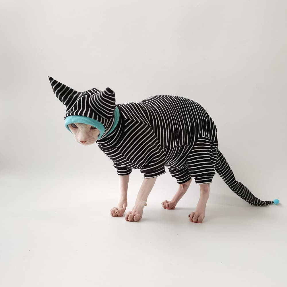 Vêtements pour chats Sphynx - Vêtements à rayures noires et blanches pour chats Sphynx