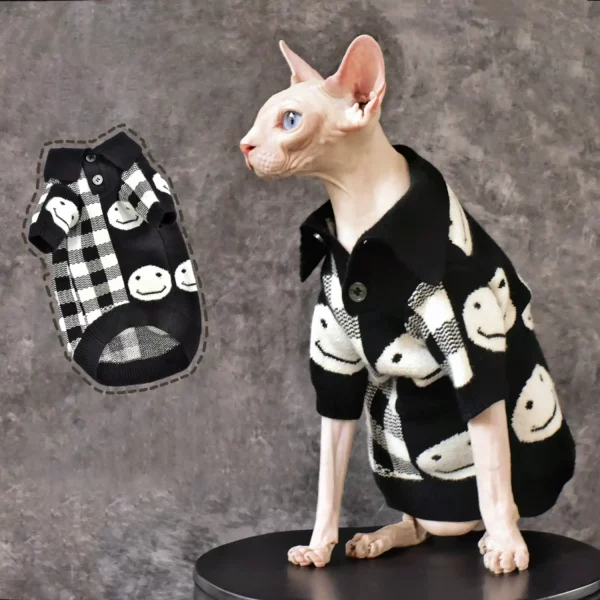 Sweater for Sphynx-Black and White Smiley Face Sweater