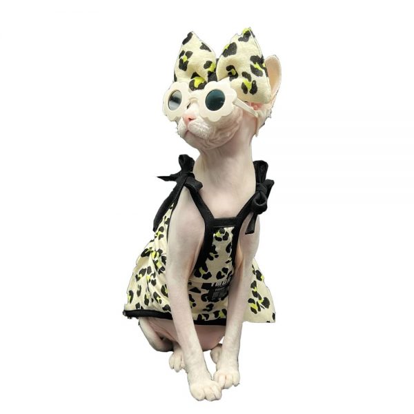 Abbigliamento per gatti Sphynx | Canotta leopardata gialla per gatti Sphynx