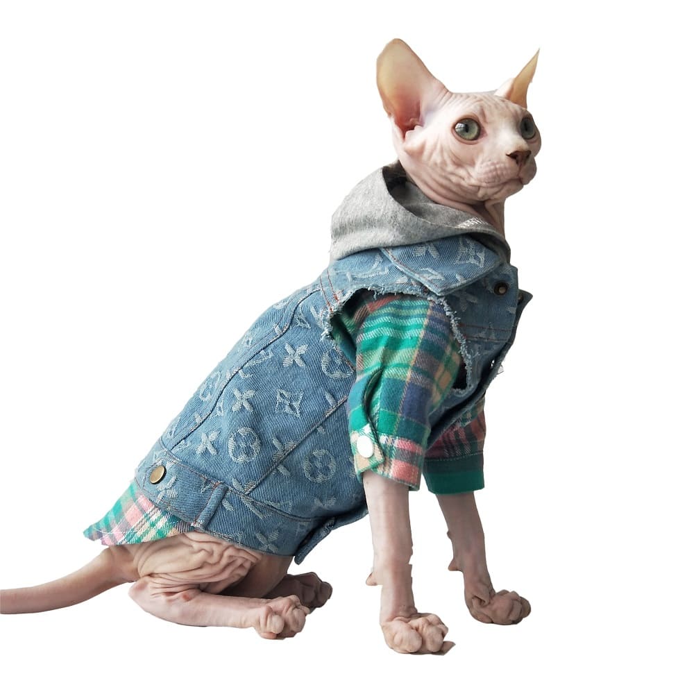 Denim Jacket for Cats | Louis Vuitton Denim Jacket for Sphynx Cat