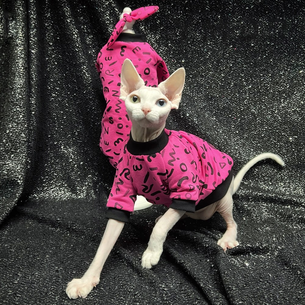 NELIT Sphynx Cat Clothes Winter Plus Cashmere Thickening Four-Legged Pants  Hairless Cat Clothing-Pink_S