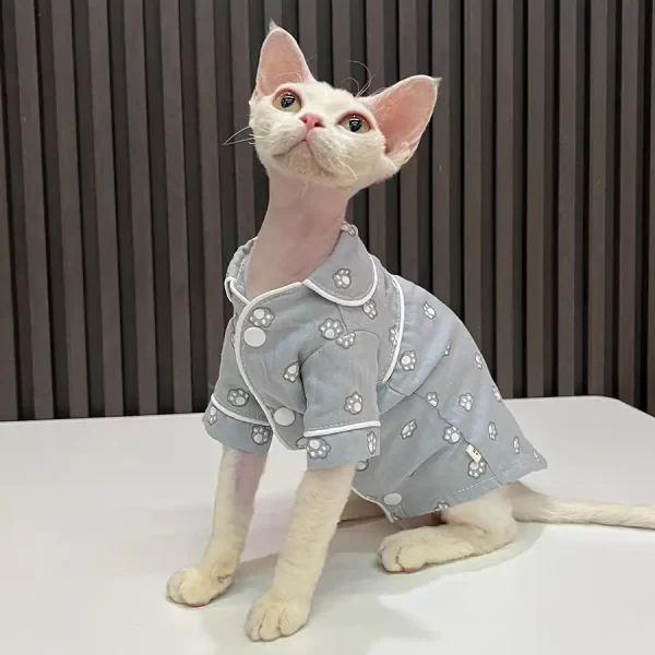 Shirt for Cats with Sleeves-Pure Cotton Pajamas-Blue