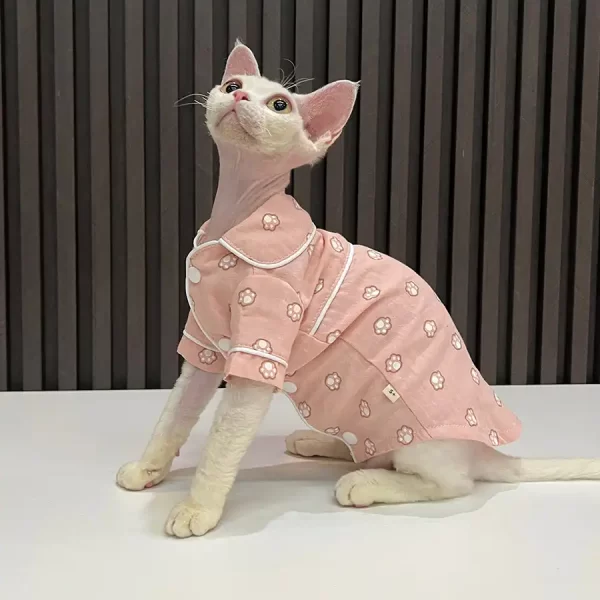 Camisa para Gatos con Mangas-Pijama de Algodón Puro-Rosa