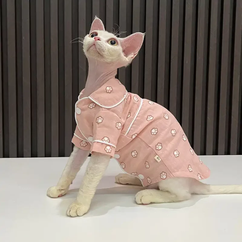 Camisa para Gatos de Manga-Pijama de Algodão-Puro-Pijama Rosa