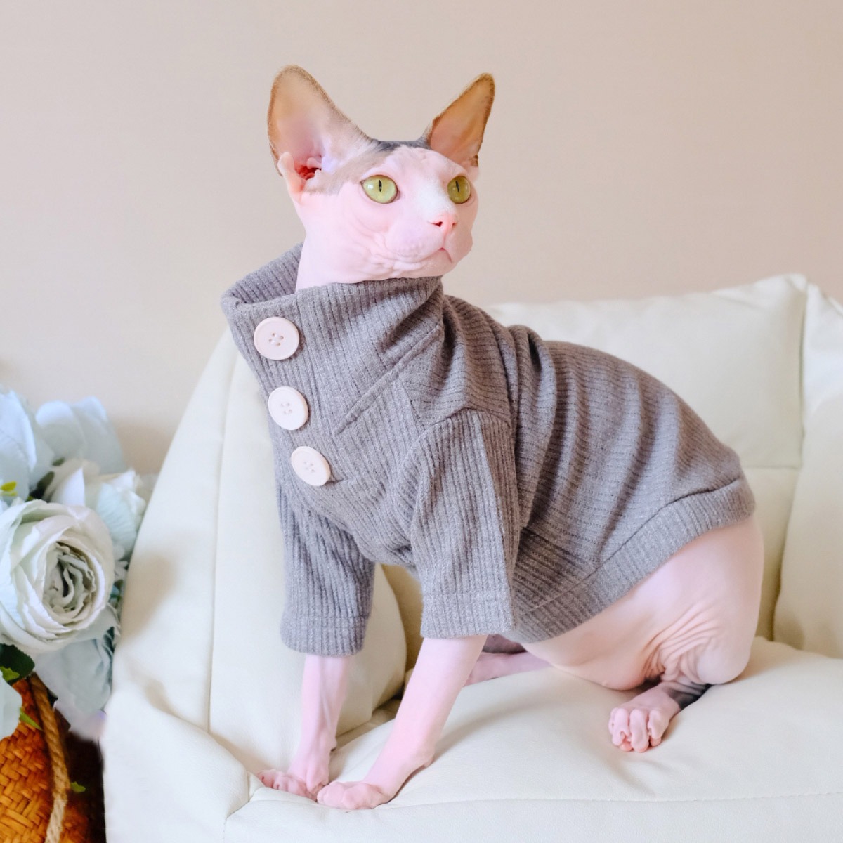 Cute Cat Sweaters for Cats Sweaters with Buttons for Sphynx Cats