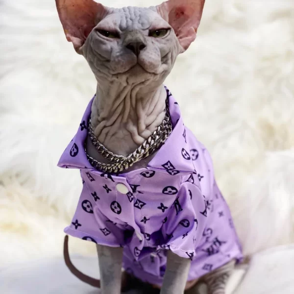 LV Shirt for Cat | Purple Louis Vuitton Shirt for Sphynx Cat