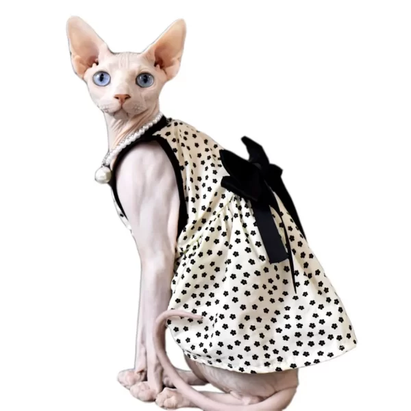 スフィンクス猫の服 女の子-スフィンクスヘアレスキャット用ブラックリボンドレス