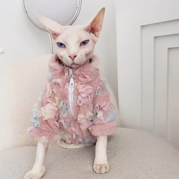 Sphynx Mädchen Katzenkleidung-Regenbogen Pelzmantel-Rosa