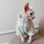 Sphynx Girl Cat Clothes-Rainbow Fur Coat-White
