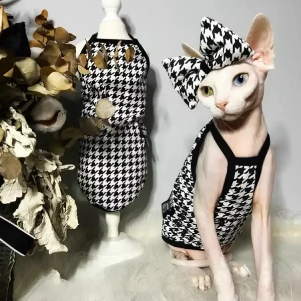 Sphynx Summer Cat Clothes-Houndstooth Tank Tops for Cats