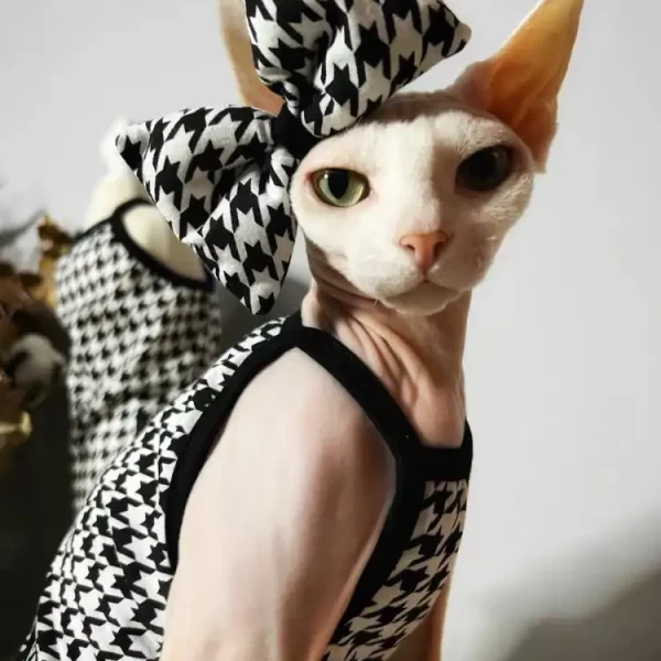 Sphynx Summer Cat Clothes-Houndstooth Tank Tops for Cats