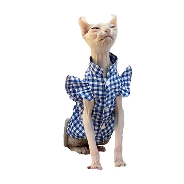Ropa para gatos Sphynx | Camiseta de encaje a cuadros para gato Sphynx
