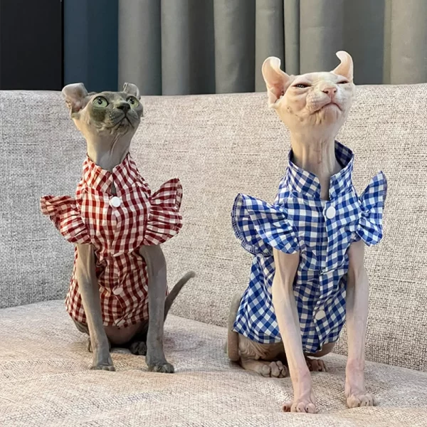 Одежда для кошек сфинксов | Кружевная клетчатая майка для кошки сфинкса