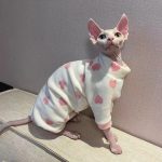 Sphynx Cat Clothes Four Legs Pink Heart Onesie with Cap for Sphynx