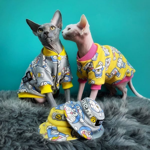 Casaco de Basebol para Gato | Casaco Giro de Doraemon com Boné para Gato