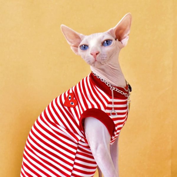 Designer Shirts for Cat Breathable Red, Black CDG PLAY Shirt for Cat