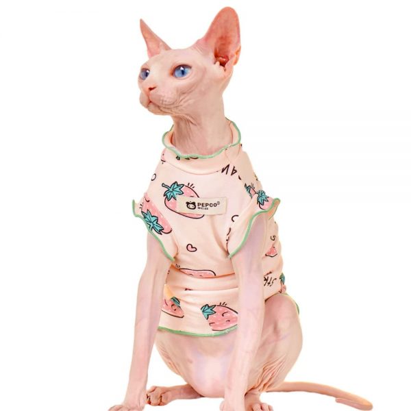 猫用ノースリーブシャツ 通気性の良いピュアコットンのシャツ スフィンクス猫用