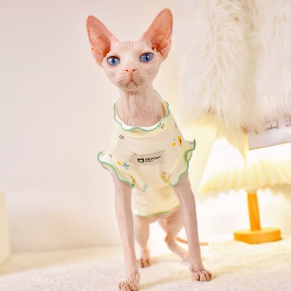 猫用ノースリーブシャツ 通気性の良いピュアコットンのシャツ スフィンクス猫用