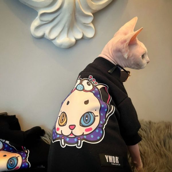Sphynx Baseball Jacket for Cat Purple Shirt and Black Jacket for Cat