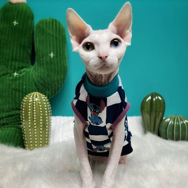 Camisa de ponto de costura para gato sem mangas para gato esfinge