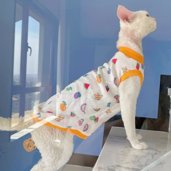 Waffle Tank top for Cat-Fruit Print