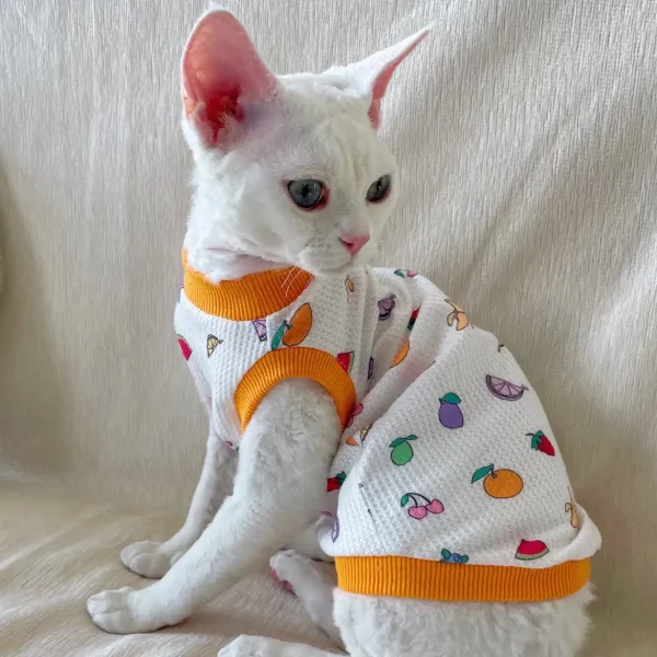 Waffle Tank top for Cat-Fruit Print