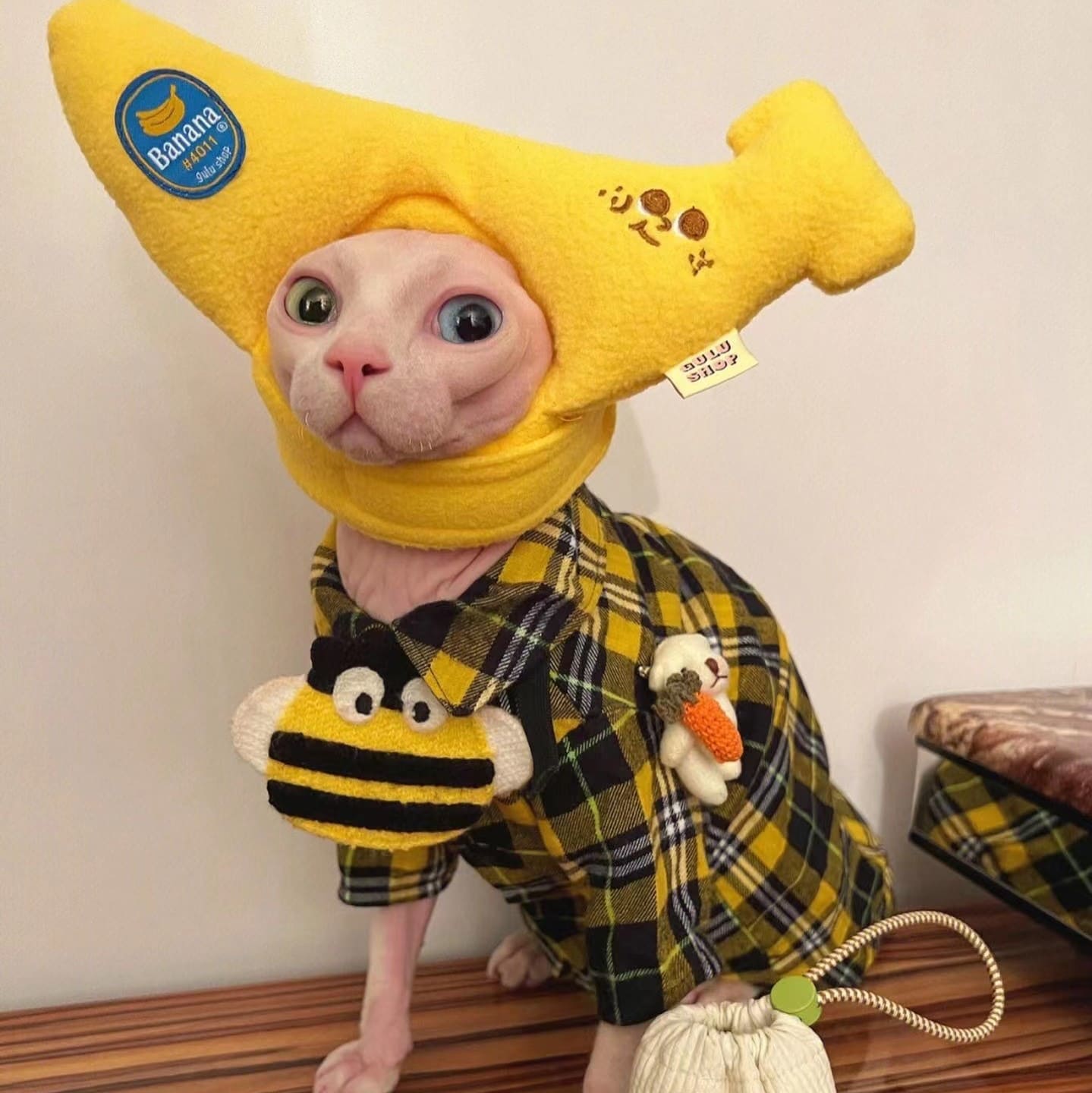 Banana Plush Hat for Sphynx Cat