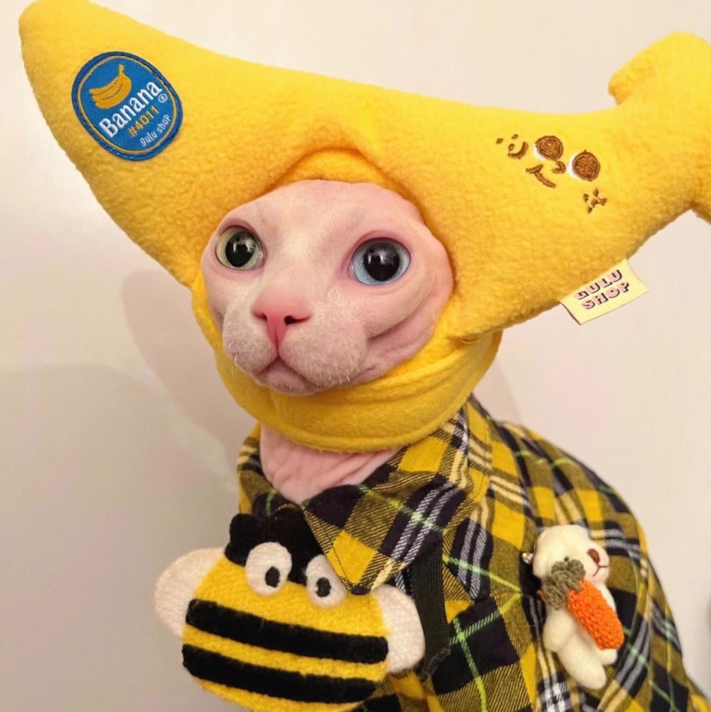 Banana Plush Hat for Sphynx Cat