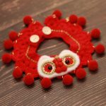 Handmade Crocheted Lion Dance Head Hat Collar for Cat