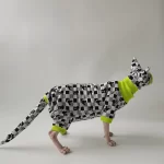 Checkerboard Onesies for Sphynx Cat with Hat and Tail Sleeve