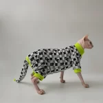 Checkerboard Onesies for Sphynx Cat with Hat and Tail Sleeve
