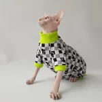 Checkerboard Onesies for Sphynx Cat with Hat and Tail Sleeve