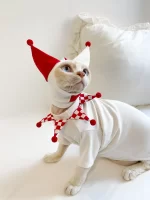 Clown Costume for Sphynx with Cap-white