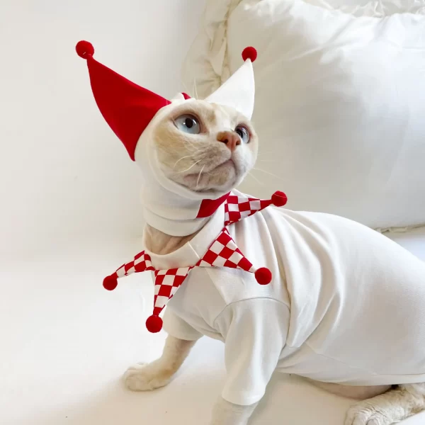 Clown Costume for Sphynx with Cap-white