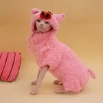 Hand-knitted Onesies for Sphynx Pink Pig Coral Fleece Fabric