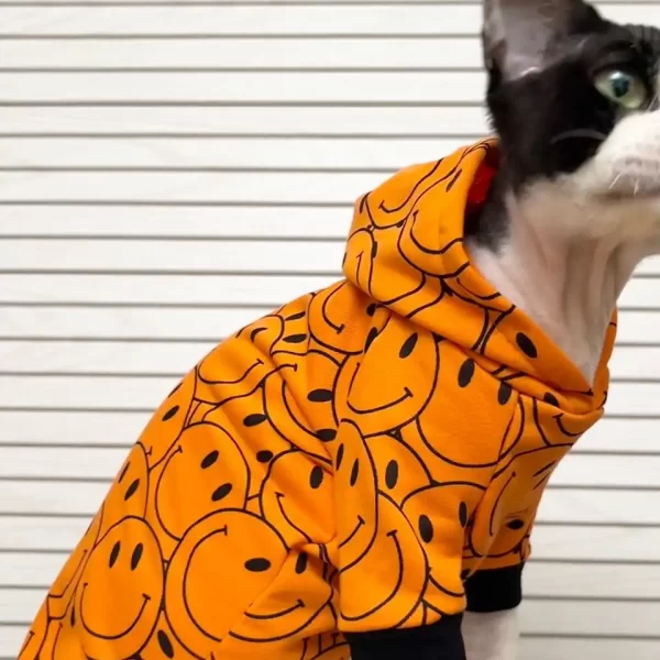 Sweat à capuche orange à visage souriant pour chats