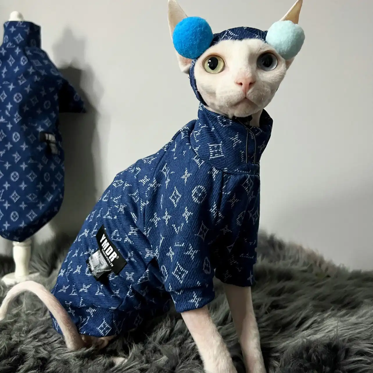 Denim Louis Vuitton T shirt for Sphynx Cat Luxury Cat Outfits