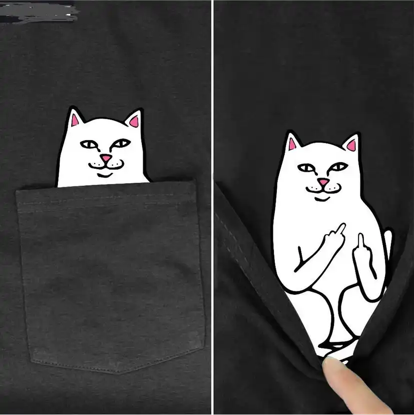 Funny Cat Pocket T Shirt YESWARMG