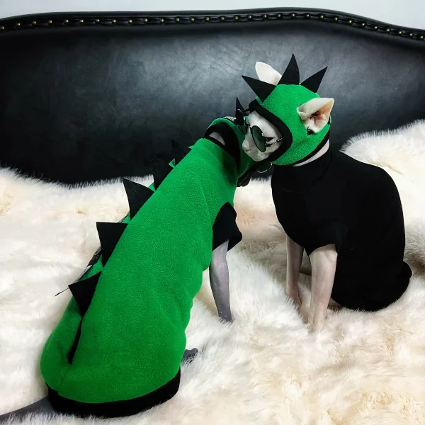 Sphynx Grünes Dinosaurier Kostüm mit Mütze