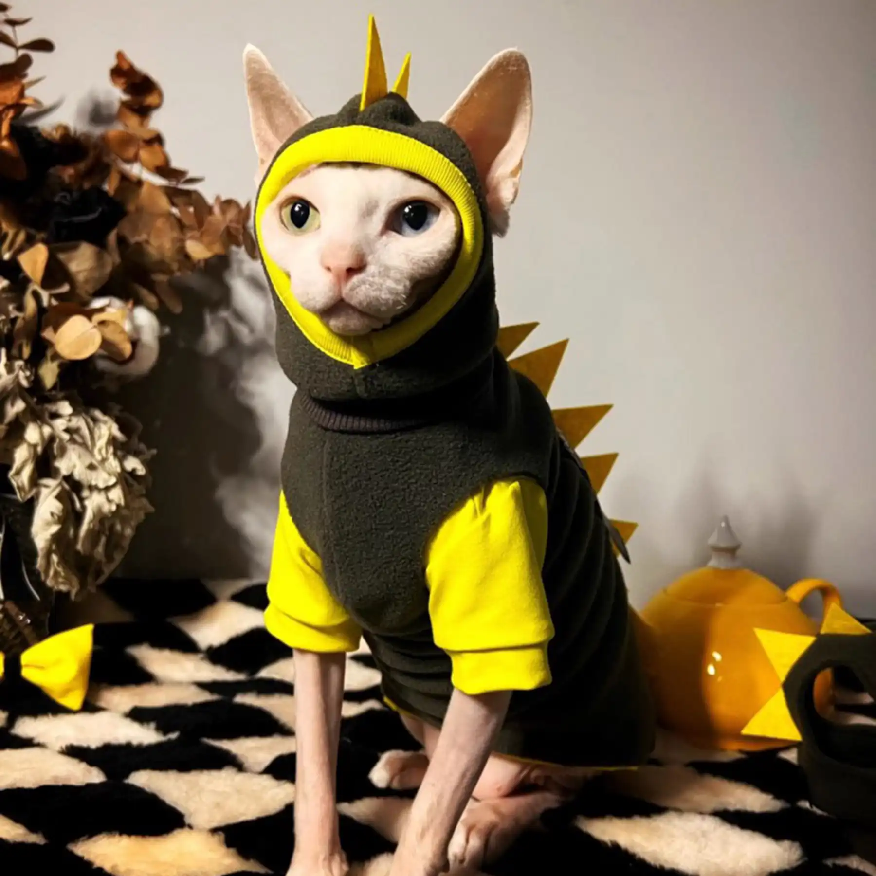 Yellow Dinosaur Costume Set for Sphynx YESWARMG