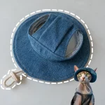 Bucket Hat with Ear Hole for Cats - denim#4
