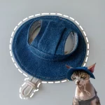 Bucket Hat with Ear Hole for Cats - denim#5