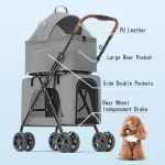 Cat Stroller for Two Cats, Foldable Double Pet Stroller with Detachable Carrier