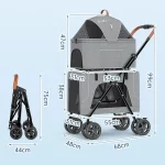 Cat Stroller for Two Cats, Foldable Double Pet Stroller with Detachable Carrier