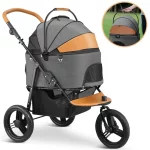 Pet Cat Stroller 3 Wheel Foldable Travel Jogger Cat Stroller with Detachable Carrier - With handle